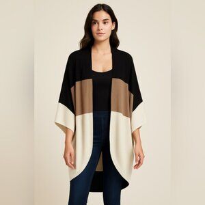 JANA Colorblock Open Front Circle Cardigan S/M